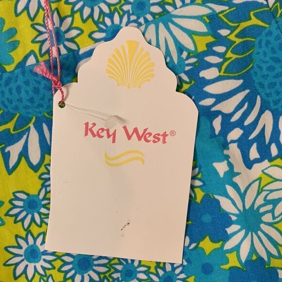 Key West Sz 8 Woman’s Summer Skirt Blue Yellow White Floral Side Zipper Lined - Picture 6 of 10